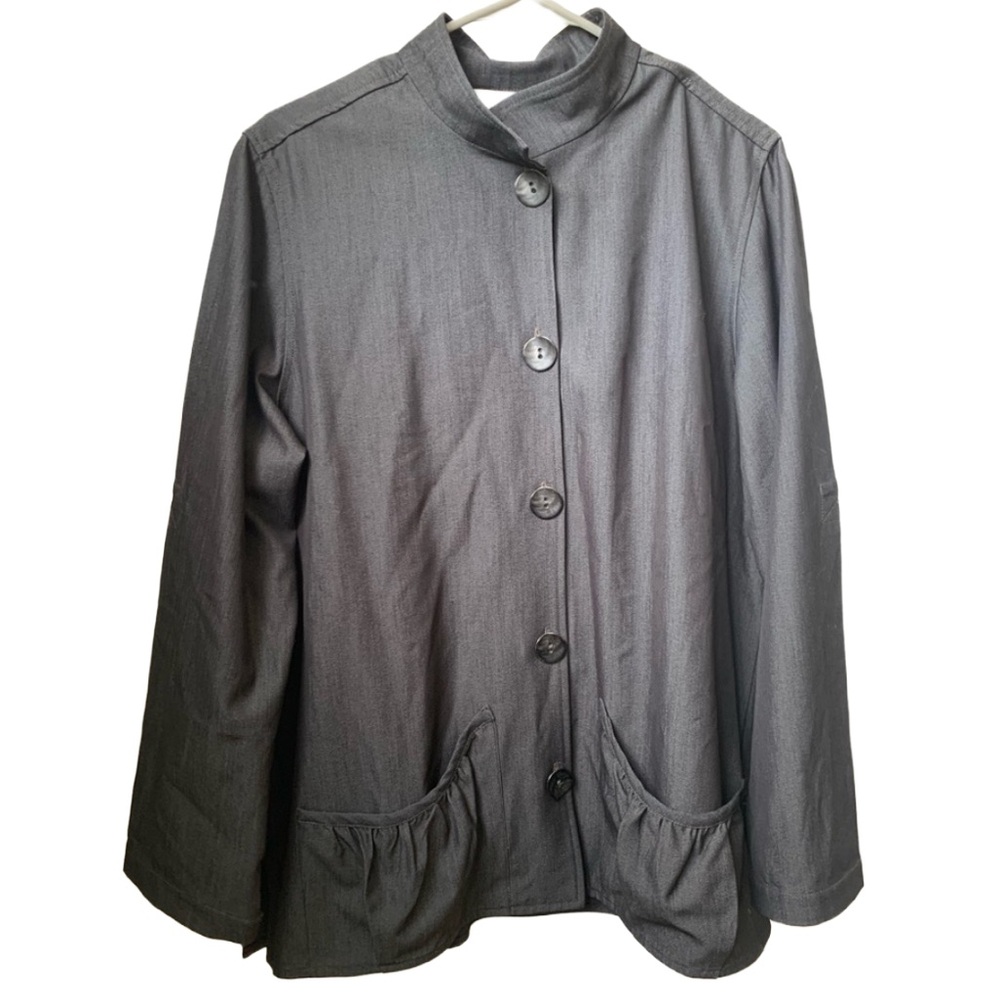 CAROLINE ROSE Women’s Gray Black Unlined Long Sleeve Blazer Jacket